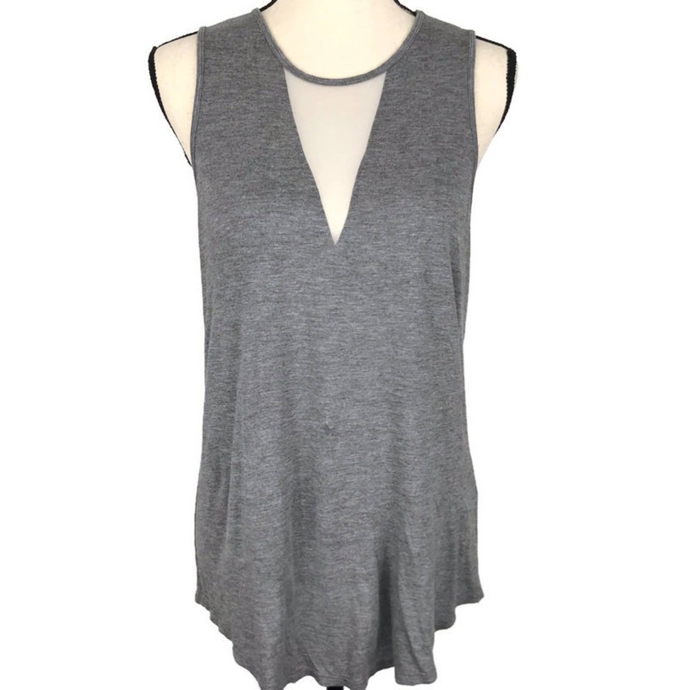 Banana Republic Sleeveless Blouse Gray Mesh Sheer Cutout Womens Sz Medium